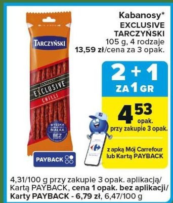 Kabanosy Exclusive Tarczyński 105g 4 rodzaje promocja w Carrefour Express