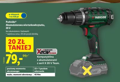 Wiertarko-wkrętarka akumulatorowa Parkside 20V promocja w Lidl