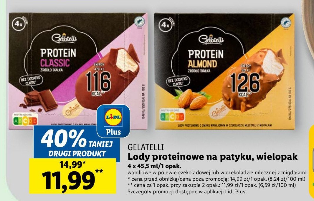 Lody almond Gelatelli protein promocja w Lidl
