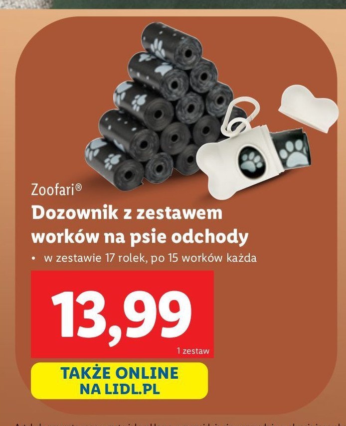 Dozownik z zestawem worków na psie odchody Zoofari promocja