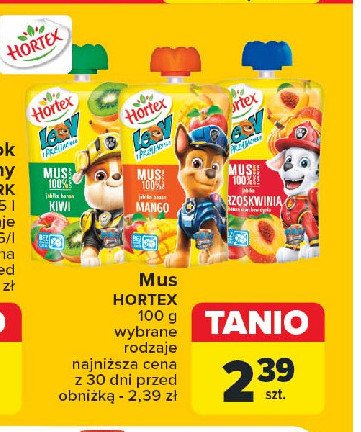 Mus jabłko brzoskwinia marchew dynia Hortex leon promocja w Carrefour Market