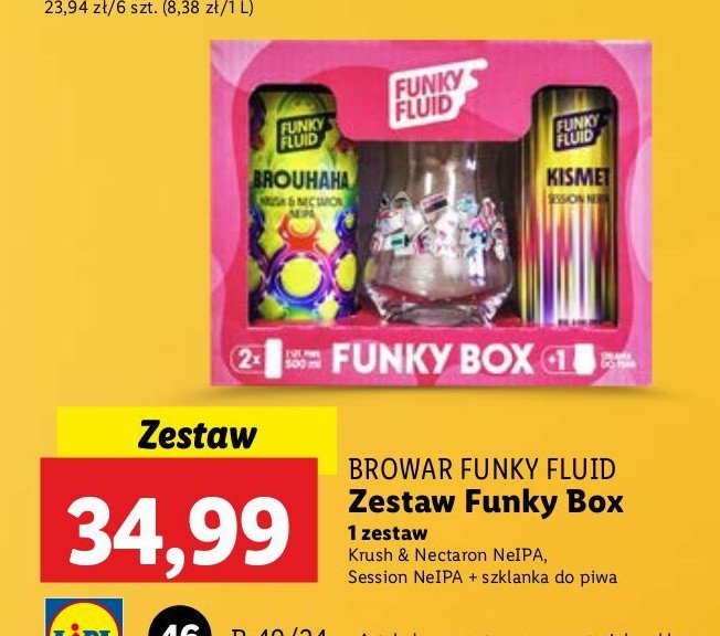 Zestaw piw + szklanka Funky fluid brouhana + kismet promocja w Lidl