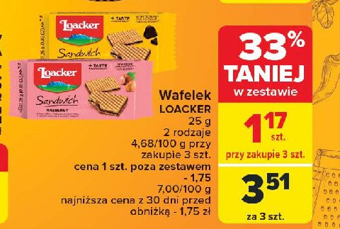 Wafle orzechowe Loacker promocja w Carrefour Market