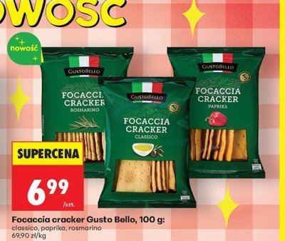 Focaccia cracker Gusto Bello, 100 g: classico, paprika, rosmarino promocja w Biedronka