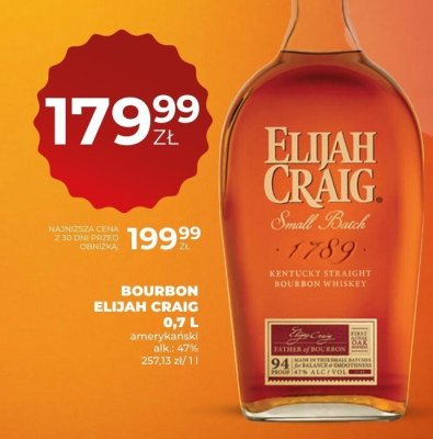 Bourbon Elijah Craig 0,7L promocja w Duży Ben