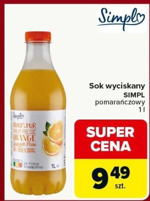 Sok wyciskany SIMPL pomarańczowy 1l promocja w Carrefour