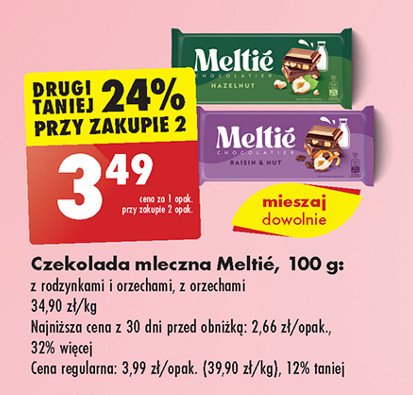 Czekolada mleczna z rodzynkami Meltie promocja