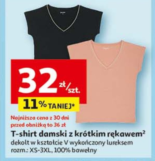 T-shirt basic damski z krótkim rękawem promocja w Auchan