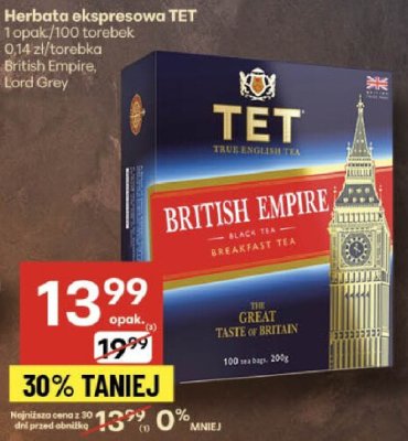 Herbata ekspresowa TET British Empire, Lord Grey promocja w Delikatesy Centrum