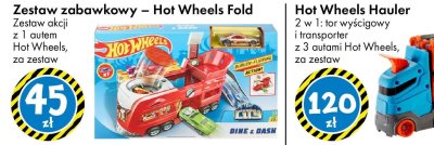 Zabawka Hot Wheels Hauler 2 w 1: tor wyścigowy i transporter z 3 autami Hot Wheels promocja w Tedi