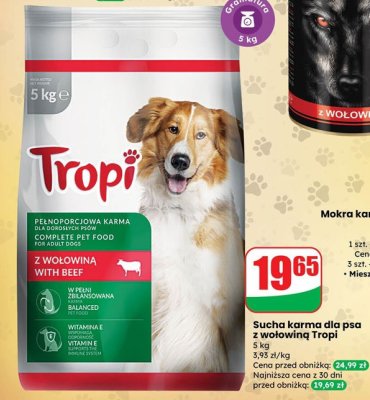 Sucha karma dla psa z wołowiną Tropi promocja w Dino