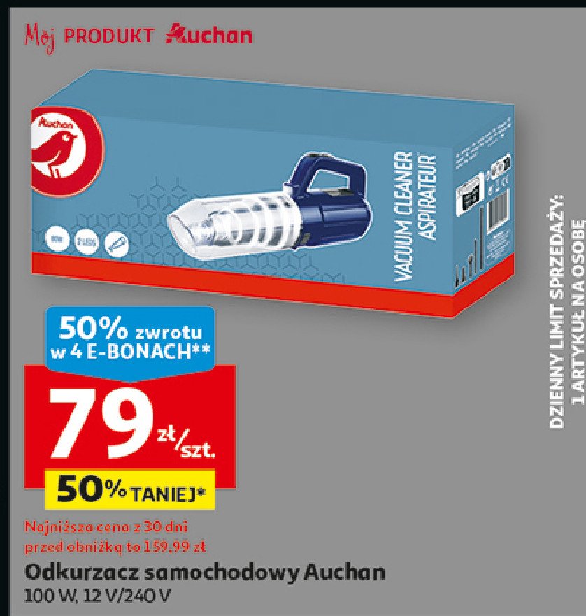 Odkurzacz samochodowy 100 w Auchan różnorodne (logo czerwone) promocja