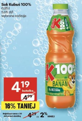 Sok Kubuś 100% banan promocja w Delikatesy Centrum
