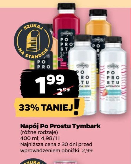 Woda z sokiem cytryna Tymbark po prostu promocja w Netto