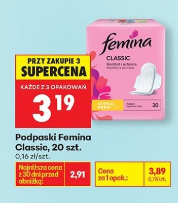 Podpaski Femina Classic Ex. 20 szt. promocja w Biedronka