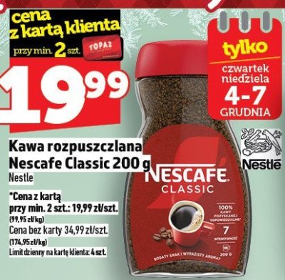 Kawa rozpuszczalna Nescafe Classic 200g promocja w TOPAZ