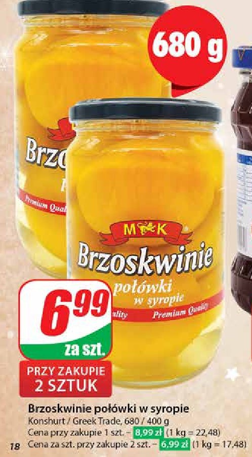 Brzoskwinie połówki w lekkim syropie M&k promocja w Dino