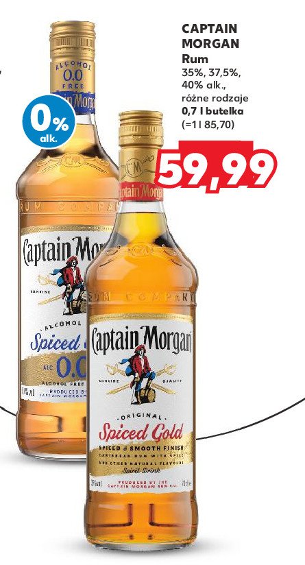 Rum bezalkoholowy Captain morgan spiced gold promocja w Kaufland
