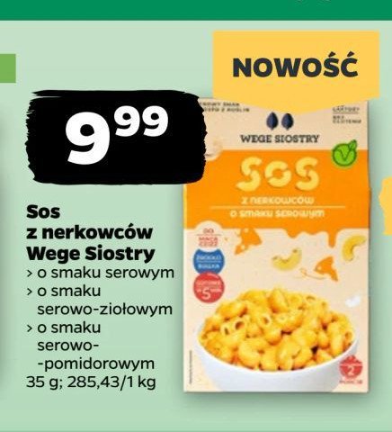 Sos z nerkowców o smaku serowym Wege siostry promocja w Netto