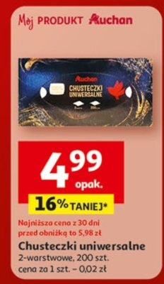 Chusteczki uniwersalne 2-warstwowe, 200 szt. promocja w Auchan