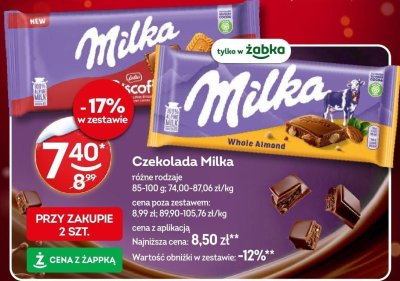 Czekolada Milka różne rodzaje promocja w Żabka