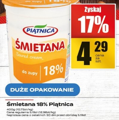 Śmietana 18% Piątnica promocja w Supeco