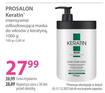 Maska PROSALON Keratin intensywnie odbudowująca do włosów z keratyną, 1000 g promocja w Hebe