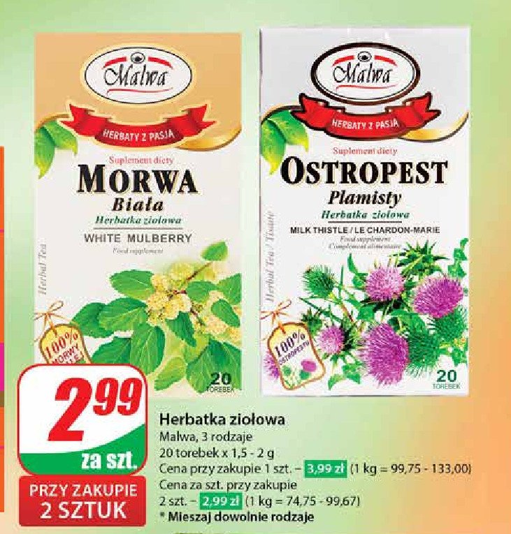 Herbatka ostropest plamisty Malwa tea promocja w Dino