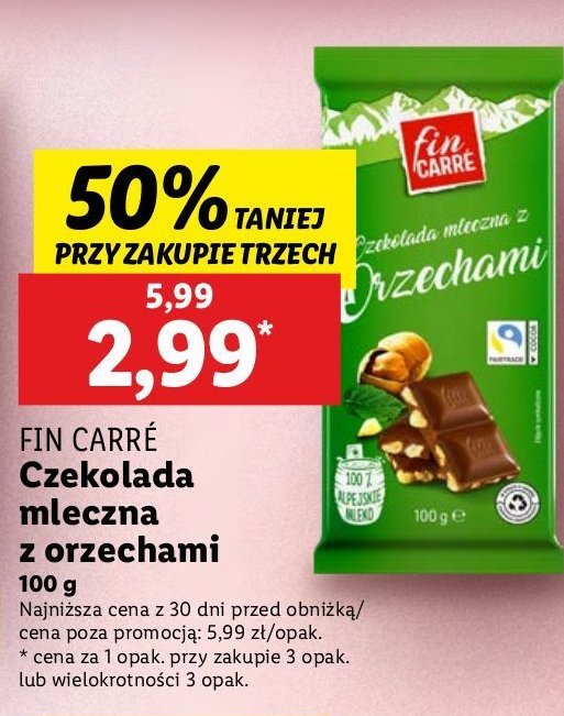 Czekolada z orzechami laskowymi Fin carre promocja w Lidl