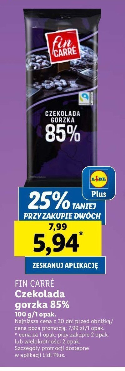 Czekolada gorzka extra dark 85% Fin carre promocja