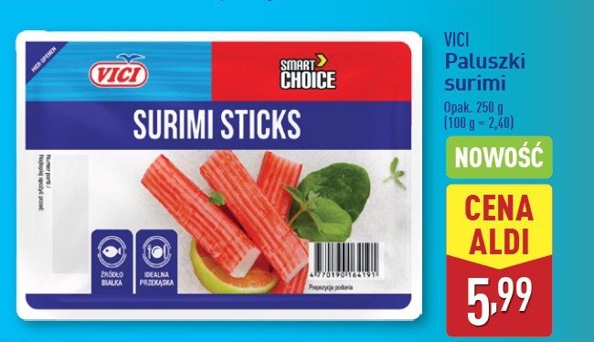 Paluszki surimi Vici promocja w Aldi