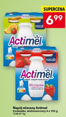 Napój mleczny Actimel truskawka, wieloowocowy 4 x 100 g promocja w LEWIATAN