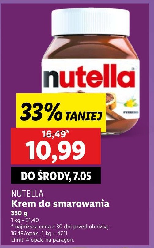 Nutella - krem czekoladowo-orzechowy promocja w Lidl
