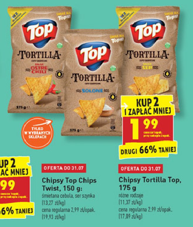 Chipsy tortilla o smaku chilli Top (biedronka) promocja