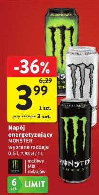 Napój energetyzujący wybrane rodzaje Monster promocja w Intermarche