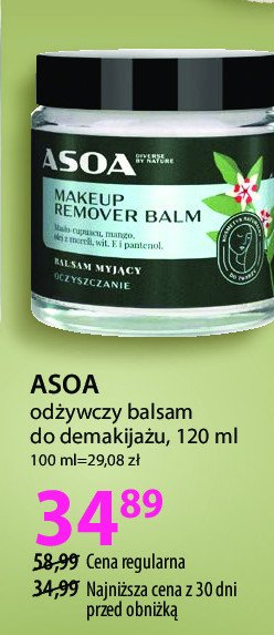 Balsam myjący do oczyszczania twarzy ASOA MAKEUP REMOVER BALM promocja w Hebe