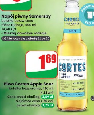 Piwo Cortes Apple Sour butelka bezrwrotna promocja w Dino