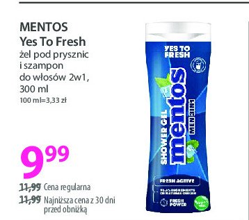 Żel pod prysznic fresh active Mentos promocja w Hebe