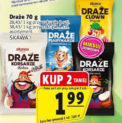Draże 70 g 28.43/1kg przy zakupie 2 szt., 38.43/1kg przy zakupie 1 szt. asortymenty różne promocja w Prim Market