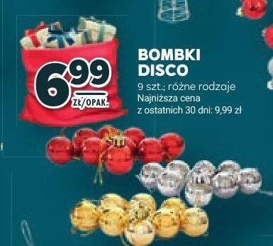 Bombki disco 9 szt., różne rodzaje promocja w Stokrotka