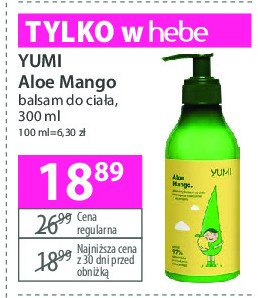Balsam do ciała intensywne nawilżenie aloe mango Yumi cosmetics promocja