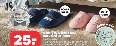Kapcie na Dzień Babci lub Dzień Dziadka, różne wzory promocja w Netto