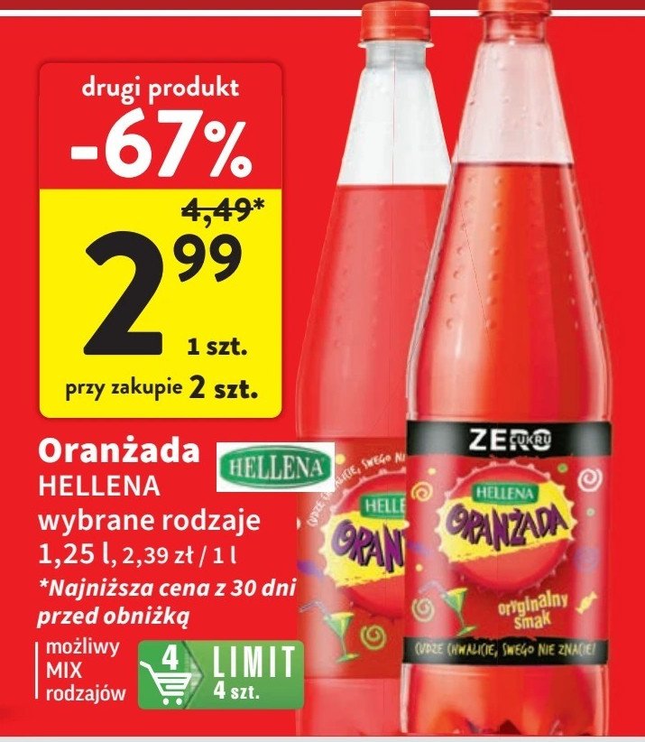 Oranżada czerwona zero Hellena oranżada promocja w Intermarche