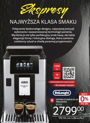 Ekspres ECAM610.55.SB Primadonna DeLonghi promocja w Selgros