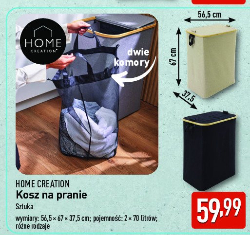 Kosz na pranie 56.5 x 67 x 37.5 cm Home creation promocja w Aldi
