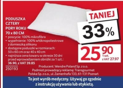 Poduszka cztery pory roku 70 x 80 cm promocja w Selgros