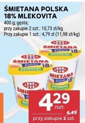 Śmietana Polska 18% Mlekovina promocja w Stokrotka