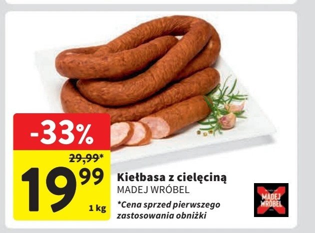 Kiełbasa z cielęciną Madej & wróbel promocja w Intermarche