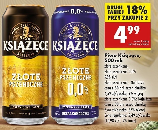 Piwo Książęce złote pszeniczne 0.0% promocja