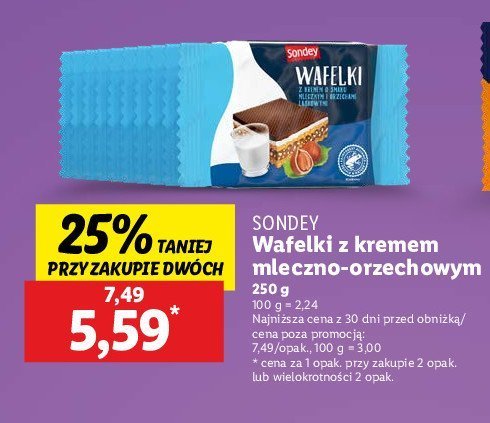 Wafelki z kremem mlecznym z orzechami Sondey promocja